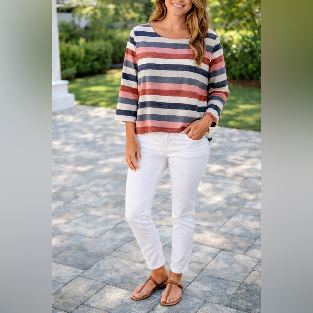 Tribe Alive Boxy Cut Striped Cotton Top - L